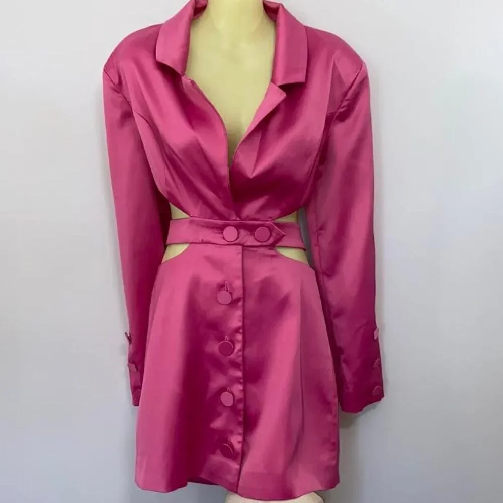 FOR LOVE AND LEMONS DRESS "MARIE' PINK SATIN OPEN BACK NWOT SZ SM - Picture 2 of 9